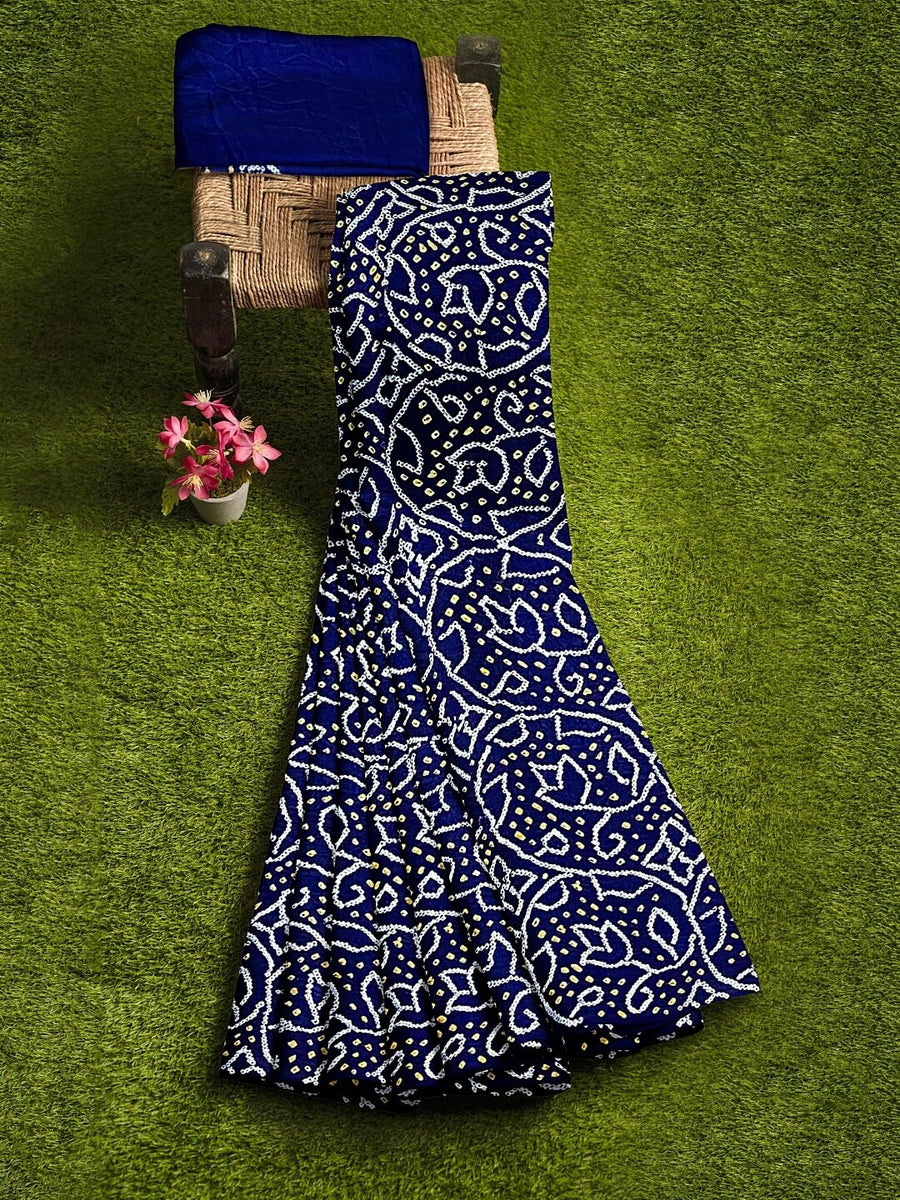 BD7 - Navy Blue Bandhini Saree main image 0