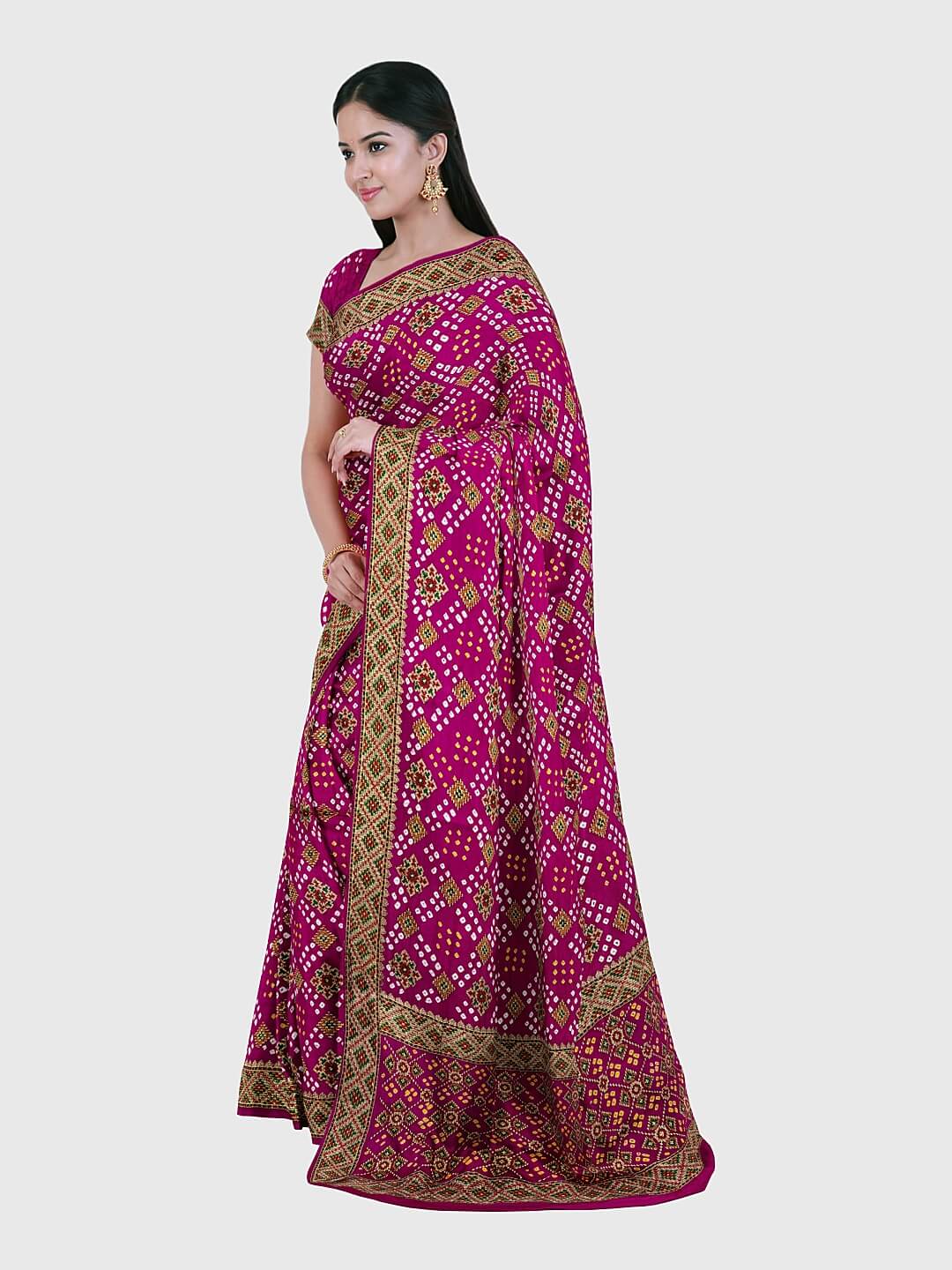 Bandhej chundari Designer New fancy saree Indian high quality jaipuri silk pink & black color bandhani gotta patti border women saree