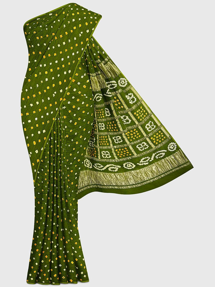 Mehendi Dana Bandhani Saree in Modal Silk – Khatri Jamnadas Bechardas