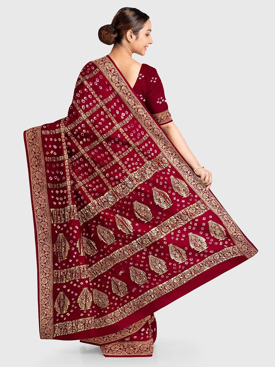 Red Banarasi Gharchola Saree in Modal Silk – Khatri Jamnadas Bechardas