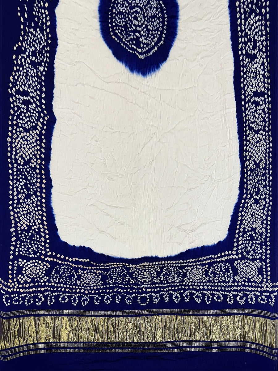 White And Blue Traditional Bandhani Dupatta in Modal Silk – Khatri ...