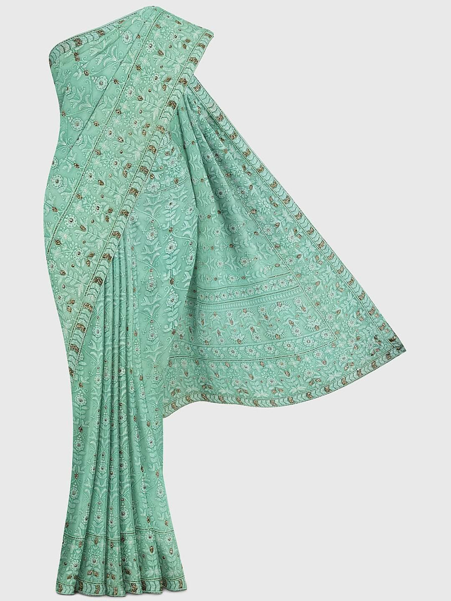 Aqua Jaal Lucknowi Saree in Synthetic – Khatri Jamnadas Bechardas
