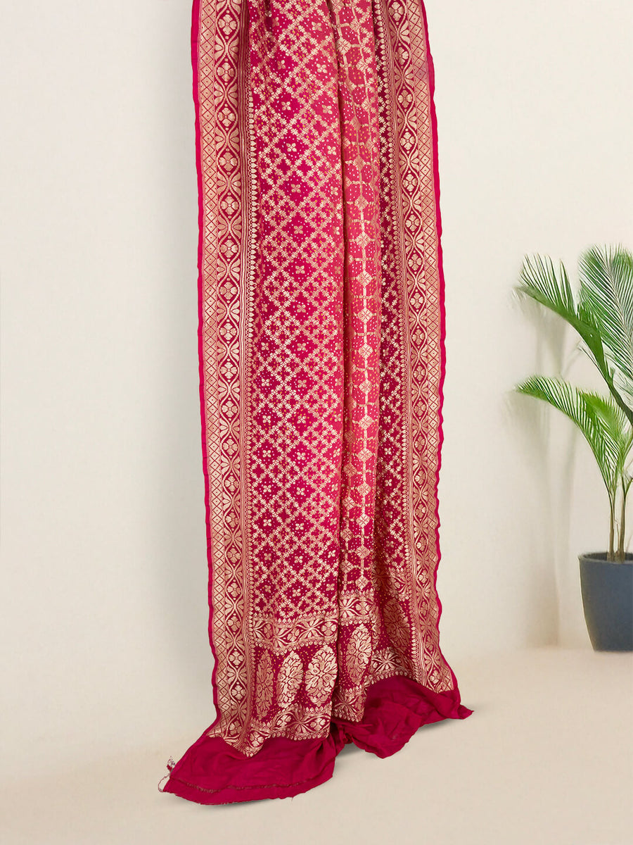 Peach And Pink Jaal Bandhani Dupatta in Georgette – Khatri Jamnadas ...