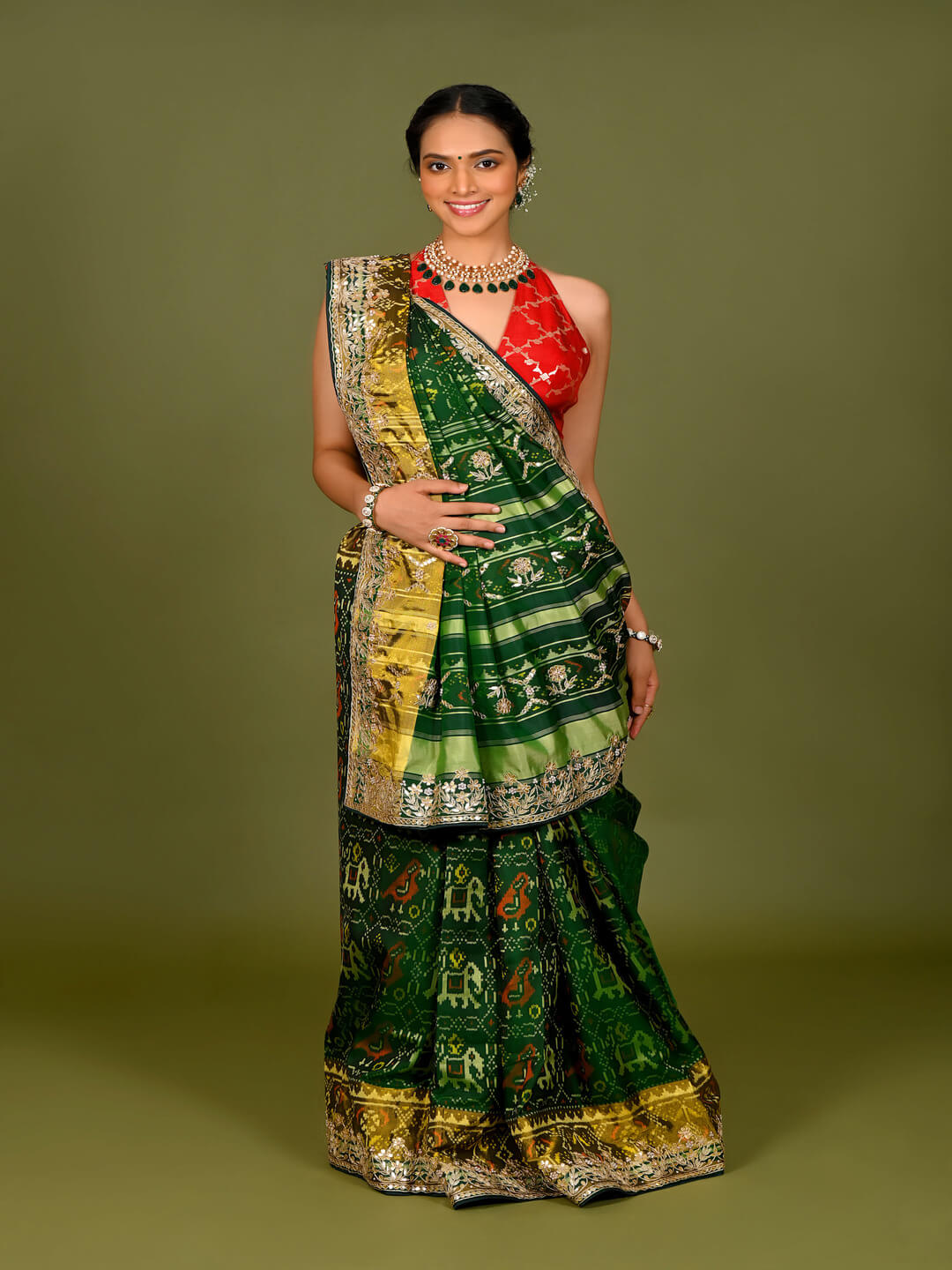 Green Wedding Wear Patola Saree With Blouse -Indian Patola Saree-Party online Wear Saree