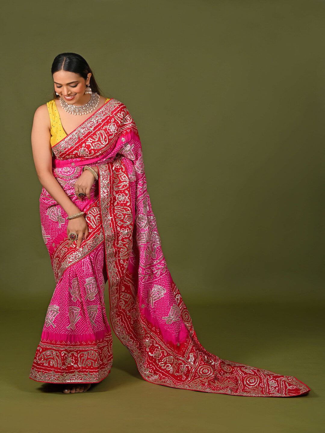 Bandhani Saree Bandhej Chunri Gaji Silk Bandhani Sarees Online Khatri Jamnadas Bechardas Tagged Red