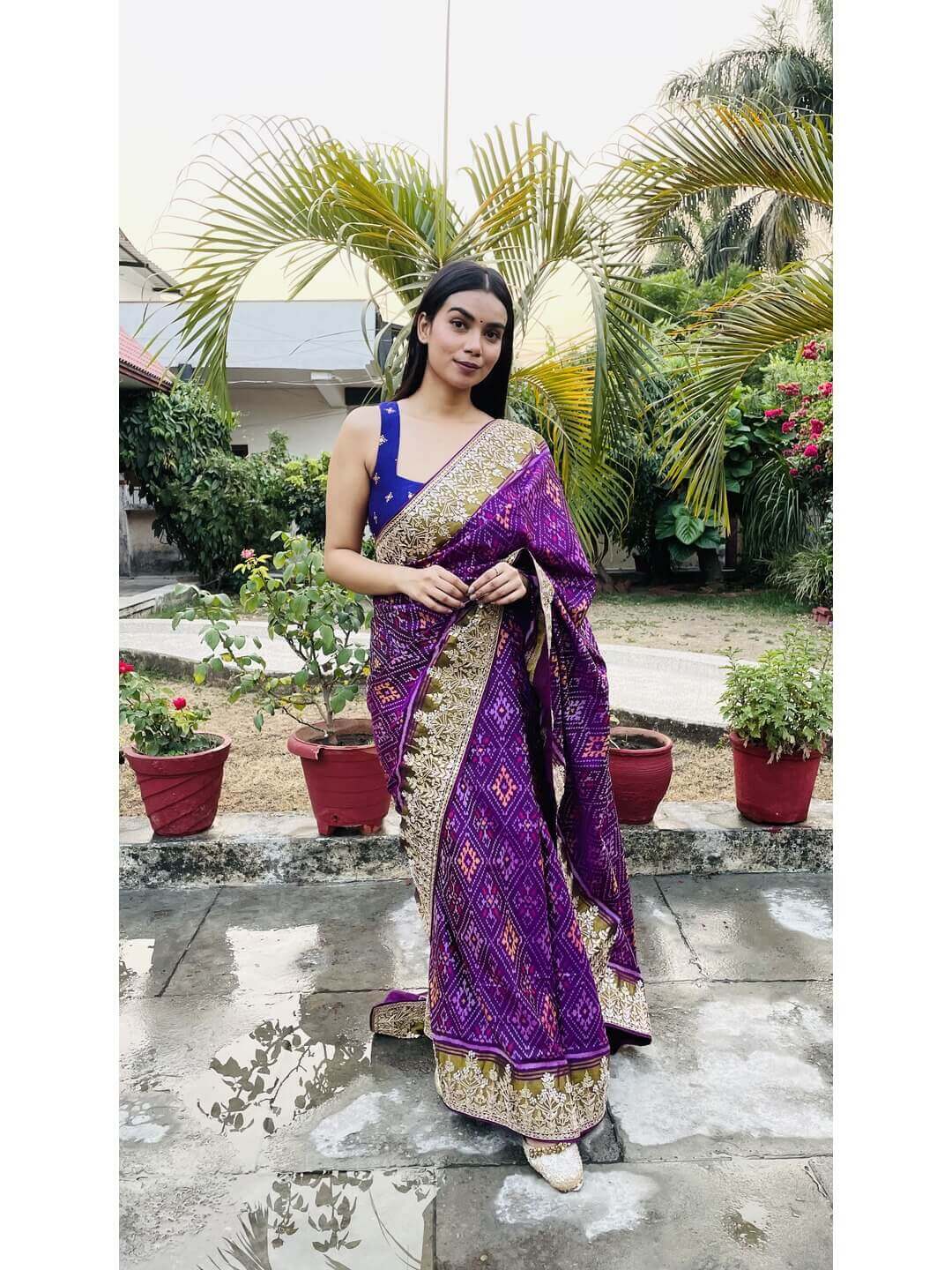 Purple Wedding Wear Patola Saree outlets With Blouse -Indian Patola Saree-Party Wear Saree