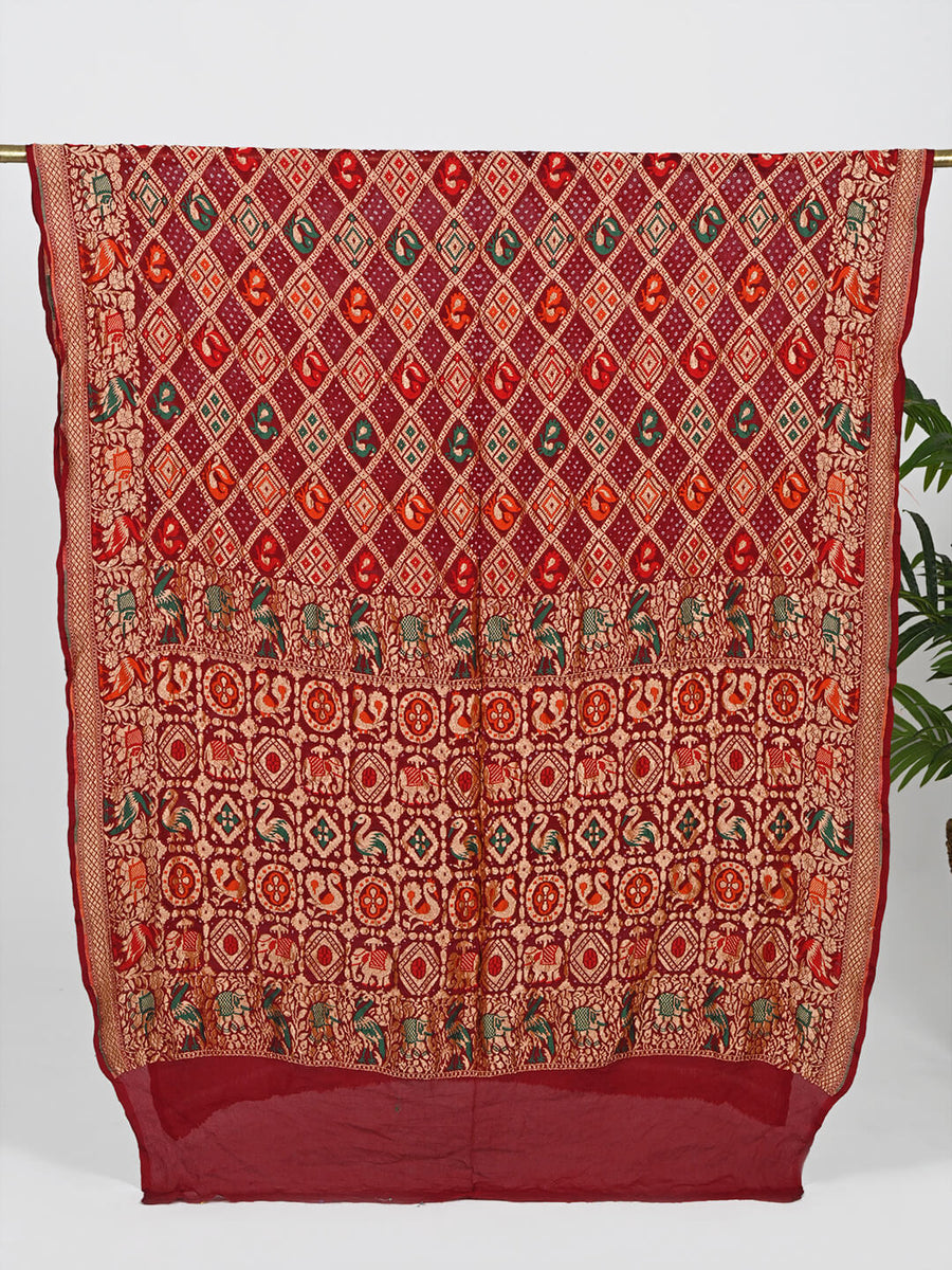 Maroon Minakari Bandhani Dupatta in Georgette – Khatri Jamnadas Bechardas