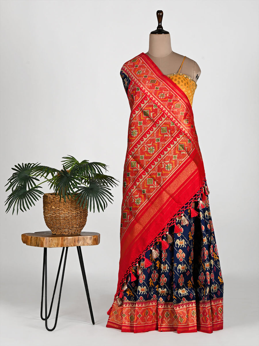 Navy Blue And Pink Banarasi Patola Saree in Synthetic – Khatri Jamnadas ...