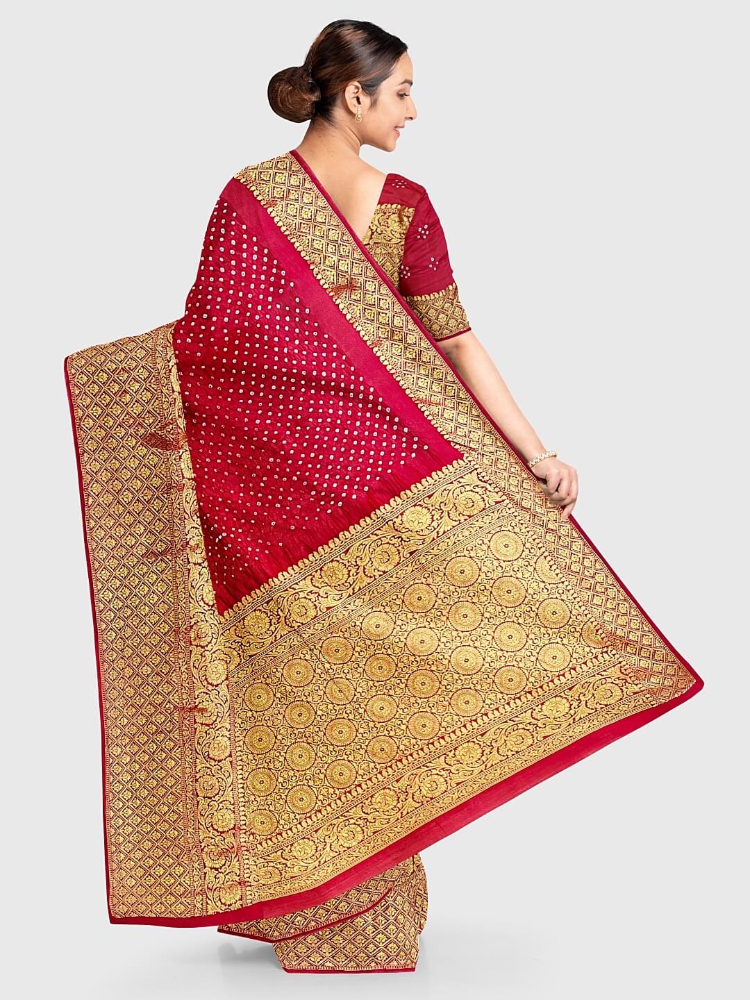 Red Bandhani pattern popular kanjivaram Silk Saree.