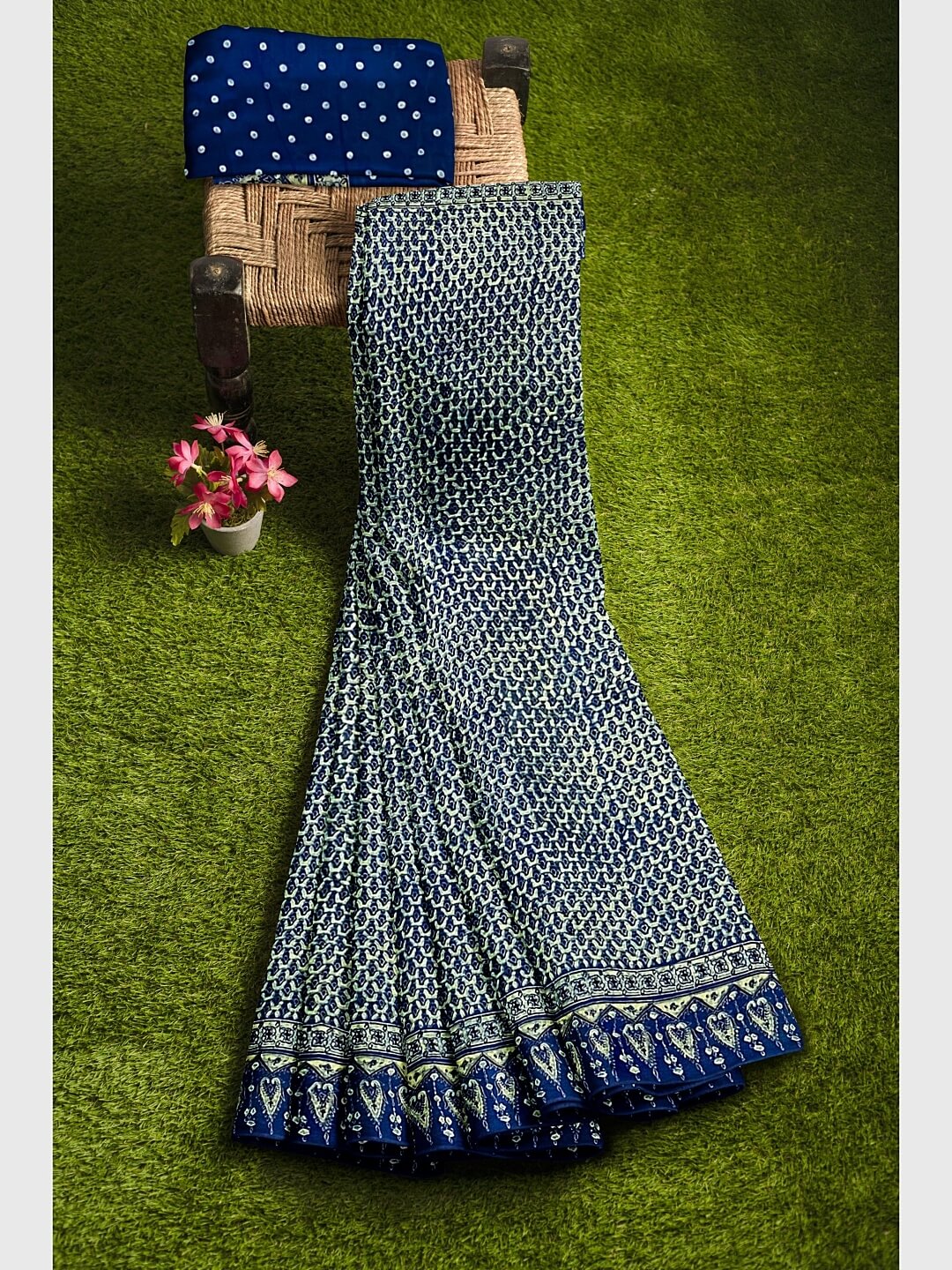 Blue Banarasi Ajrak Saree in Modal Silk – Khatri Jamnadas Bechardas