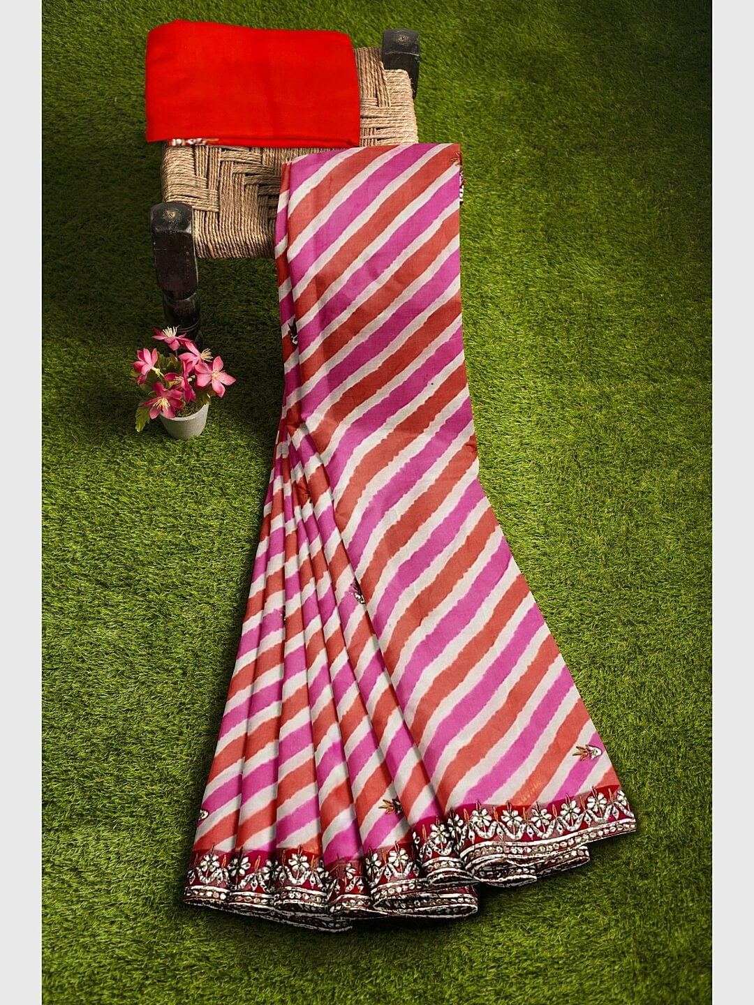 Pure Georgette Designer Leheriya Saree with Border Design - Rana's by  Kshitija | Pure products, Border design, Pure chiffon sarees