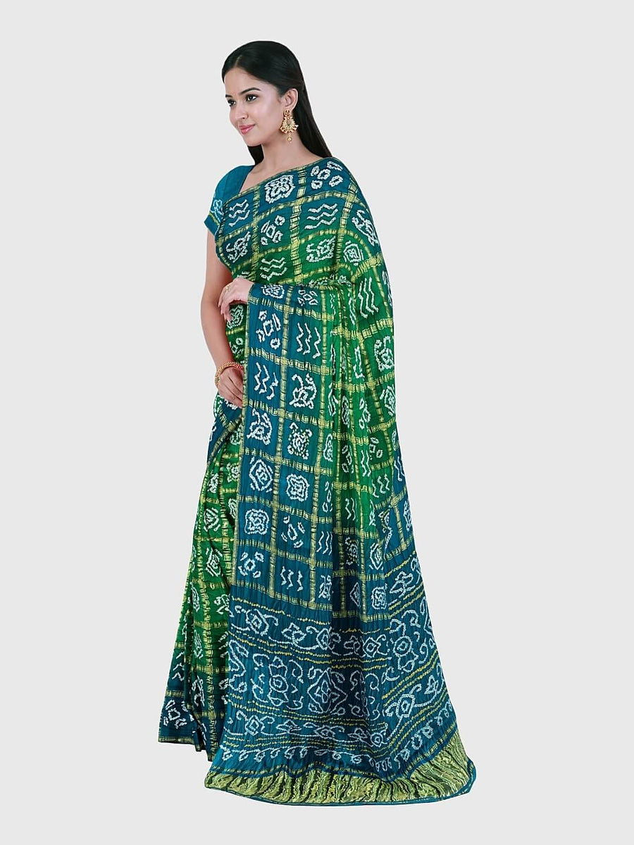 Teal Green Gharchola Embellished Silk Blend Saree 
With Unstitched Blouse Piece main image 1