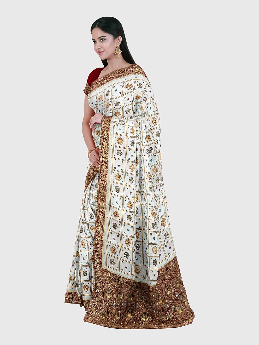 Panetar Saree White and Red Panetar Saree Online Khatri Jamnadas Bechardas