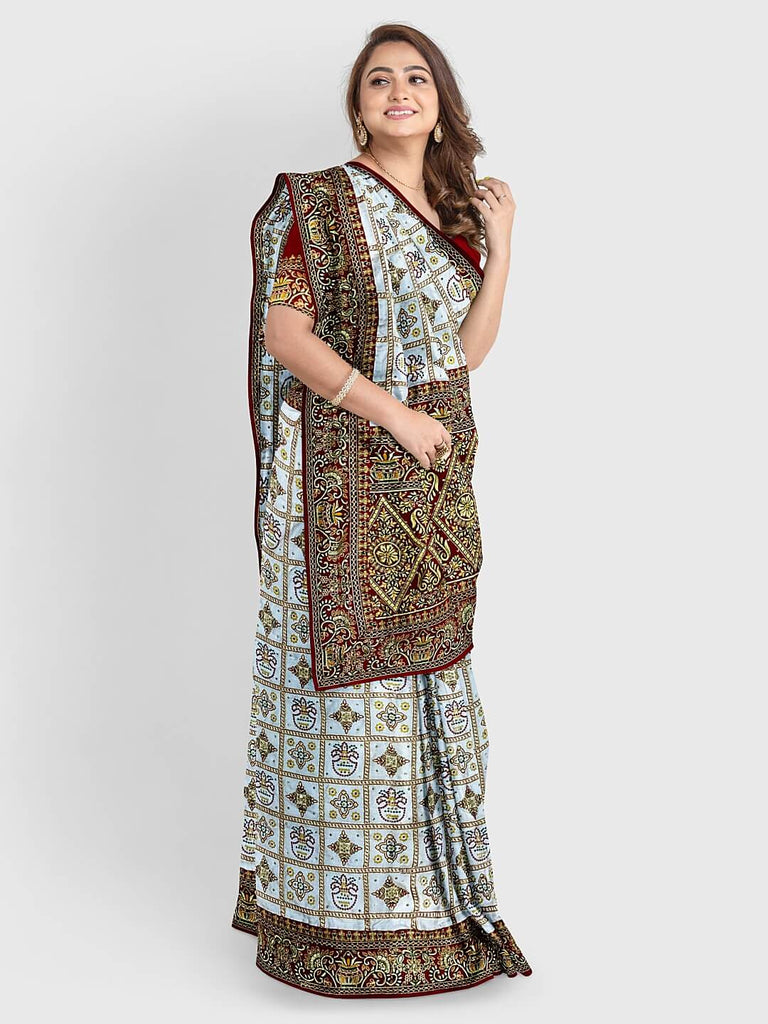 Panetar Saree White and Red Panetar Saree Online: Khatri