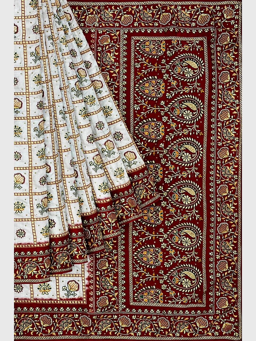 Panetar Saree | White and Red Panetar Saree Online: Khatri Jamnadas  Bechardas