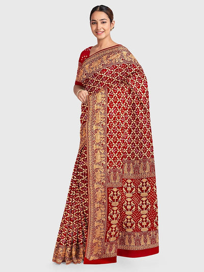Buy Bariq Bandhani Women's Kutch Tie & Dye Gaji Silk Saree (Red) at  Amazon.in