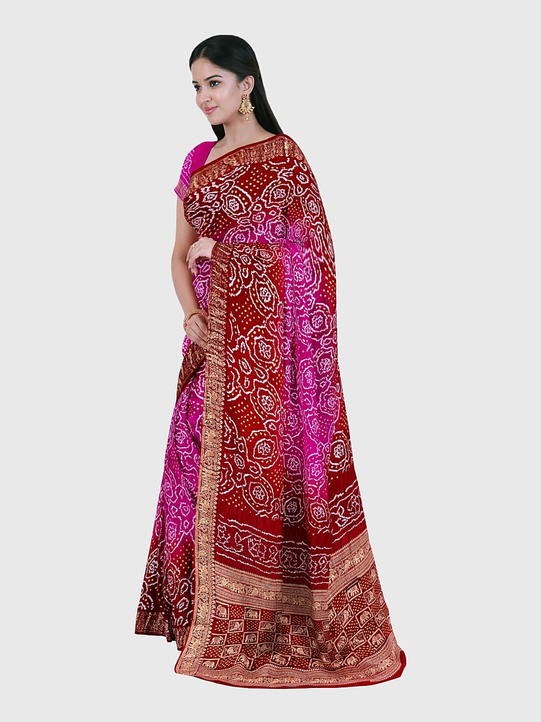 Peachy Pink and Red Kasab hotsell Buta Saree