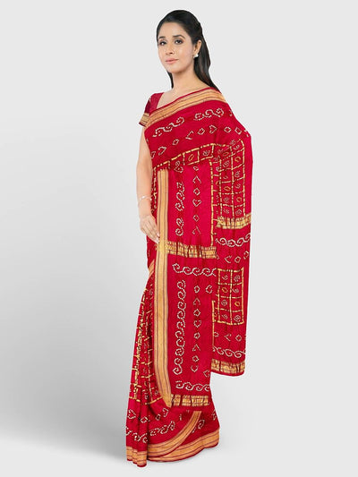 Sublime Red Color Weaving Butti Belt Silk Banarasi Design Saree