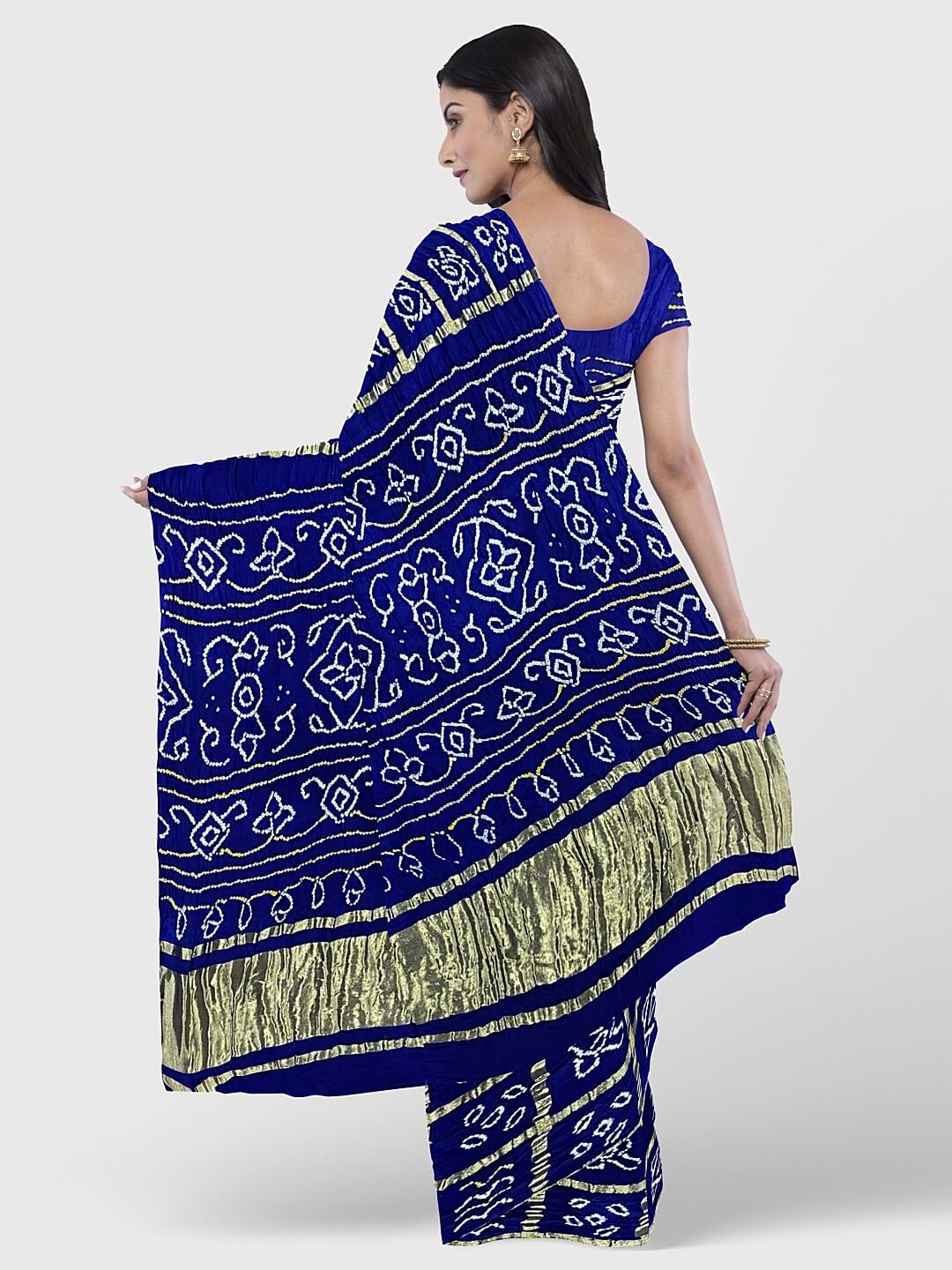 Gathchola Bandhej saree with blouse retailer Indian Traditional Handmade Indian Saree Rajasthani Bandhani blue color silk saree