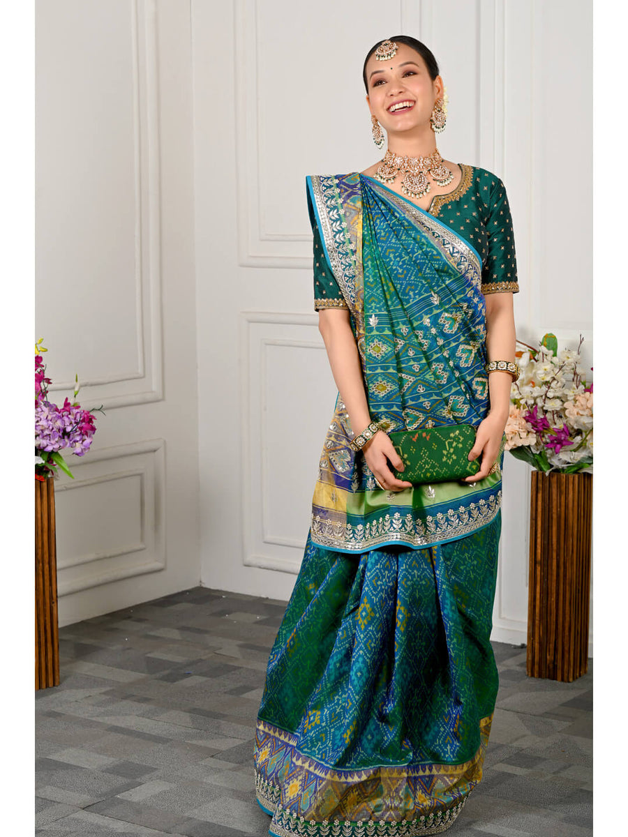 Morpeach Embroidered Patola Saree in Pure Silk – Khatri Jamnadas Bechardas