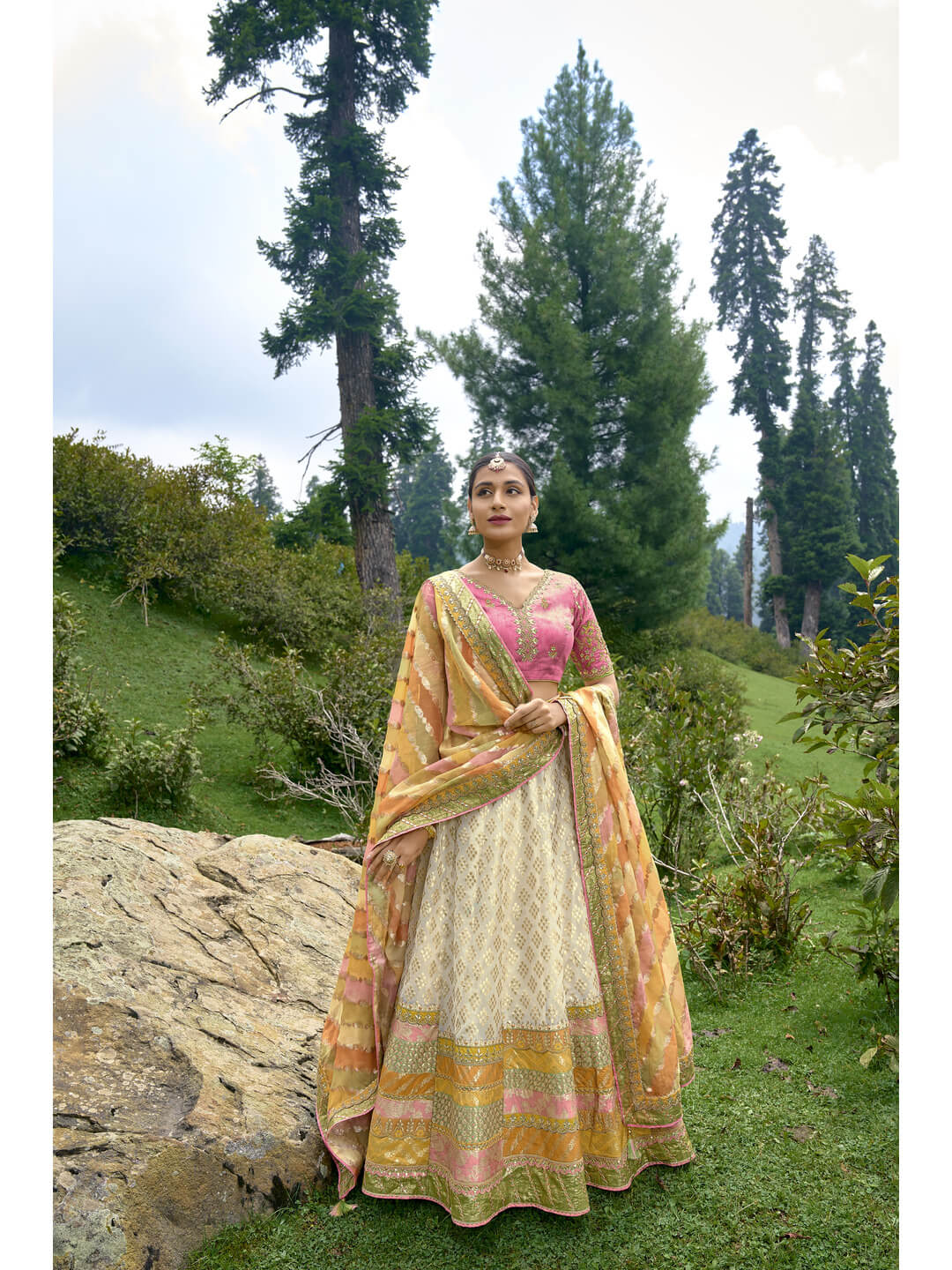 Buy Yellow Kurta Georgette Lehenga Tissue Banarasi Dupatta Set For Women by  Nitika Gujral Online at Aza Fashions.