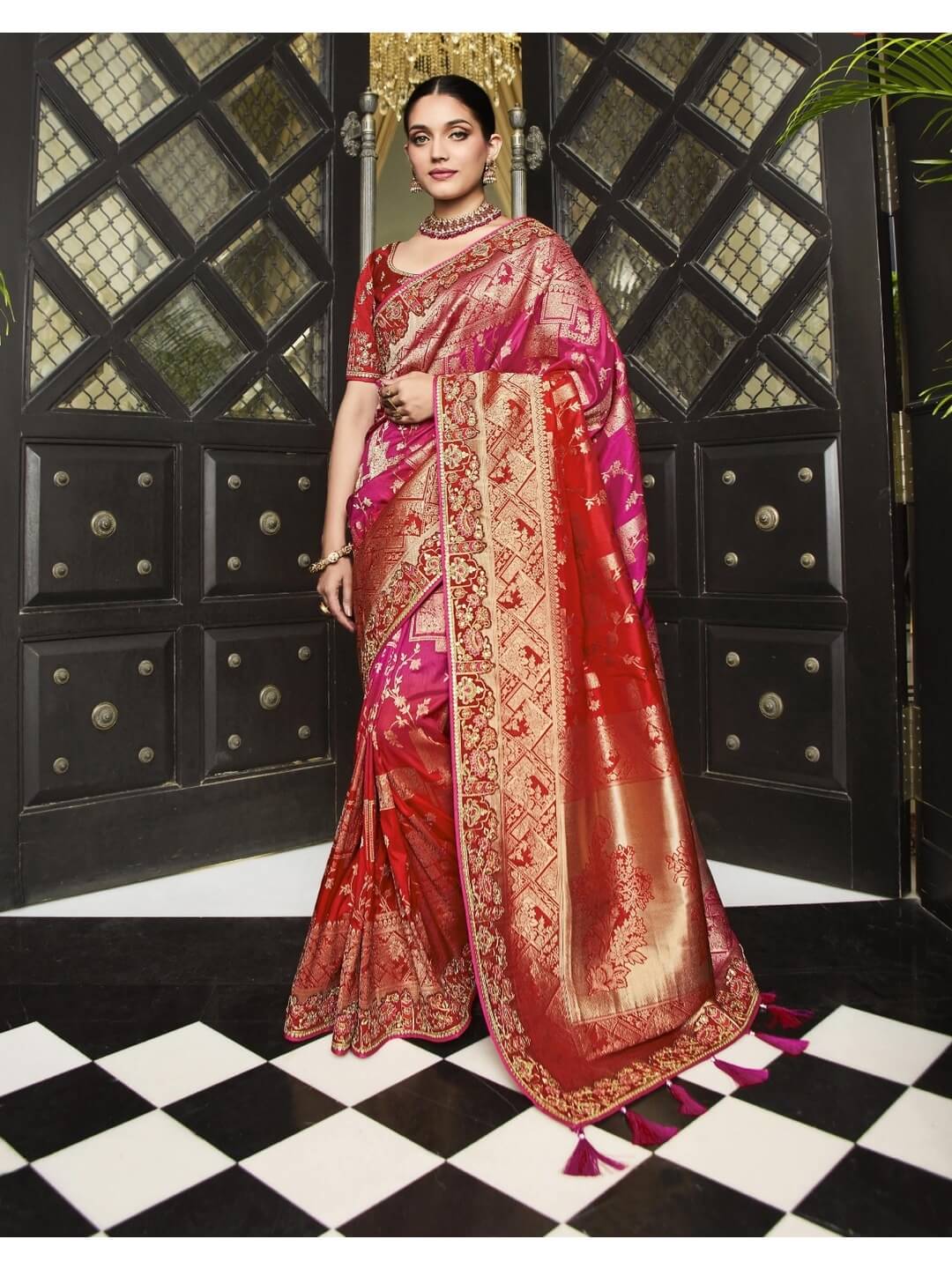 Banarasi Silk Red Bridal Handloom Saree Online Shopping India USA – Sunasa